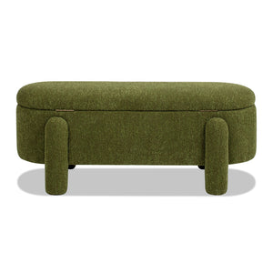 English Elm Jennifer Taylor Home - Hugo 49" Oval Fully Upholstered Storage Bench in Moss Boucle — Cozy sherpa-like texture, chic modern style, versatile seating and hidden storage (50" L x 19" W x 15" H) Green B2719P238468