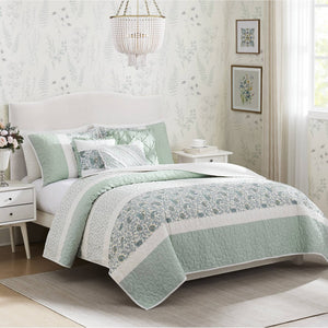 English Elm 6 Madison Park Dawn Cotton Percale Reversible Quilt Set with Paisley Pintuck, Lace Trim, Pillows, Full/Queen Aqua 17.72 L x 22.83 W x 7.09 H B035129023