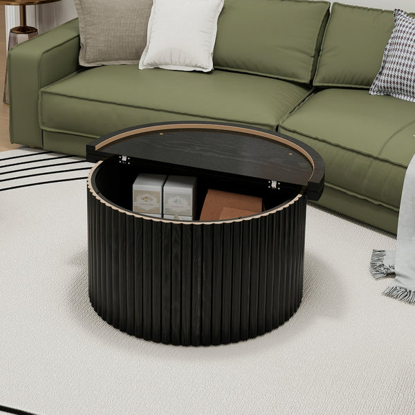English Elm Coffee Table - Modern Round Accent Table With Flip-Top Storage For Stylish Living Room Spaces W688P248118