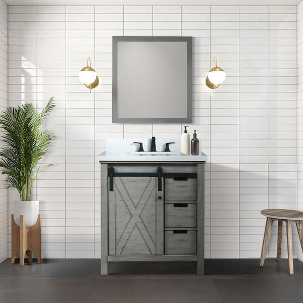 English Elm Ash Grey Bath Vanity 30" W X 22" D With Cultured Marble Top & Matte Black Faucet For Modern Elegance B2731P260110