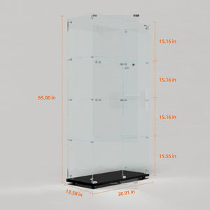 English Elm Tempered Glass Display Cabinet With Bluetooth Led Lighting, Swivel Casters, Versatile Storage Solutions W3155S00003-GIGA