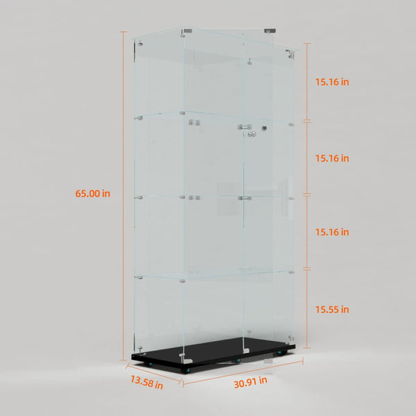 English Elm Tempered Glass Display Cabinet With Bluetooth Led Lighting, Swivel Casters, Versatile Storage Solutions W3155S00003-GIGA