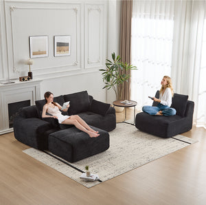 English Elm Modern Memory Foam Compressed Sofa — Pet-Friendly Corduroy Modular Sectional, Cloud-Like Comfort, No Assembly Black W3723S00010
