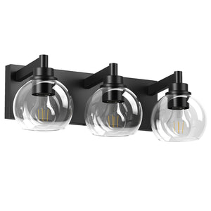 English Elm Bathroom Vanity Light - Modern 3-Light Fixture With Clear Glass Shades & Matte Black Metal Base W1340P353039
