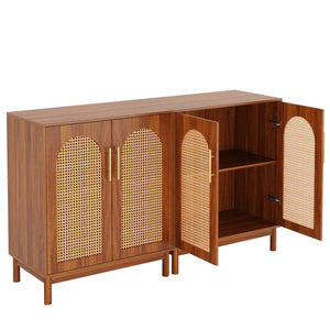 English Elm Rustic Farmhouse Rattan Door Sideboard Wide Buffet Cabinet for Dining or Living Room T3971P462698