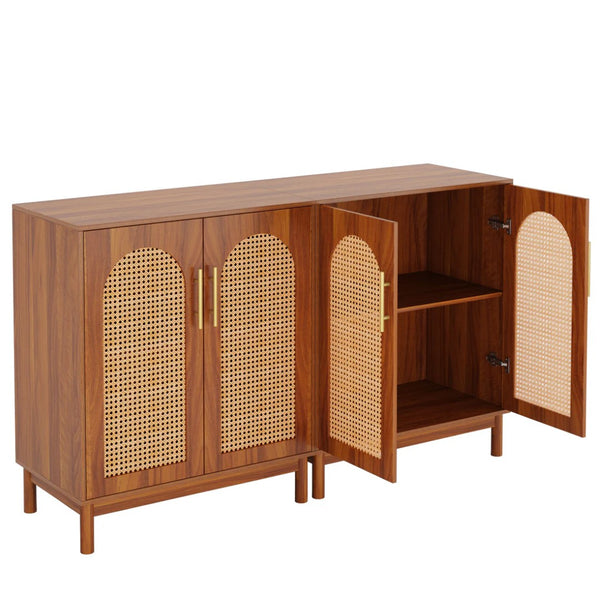English Elm Rustic Farmhouse Rattan Door Sideboard Wide Buffet Cabinet for Dining or Living Room T3971P462698