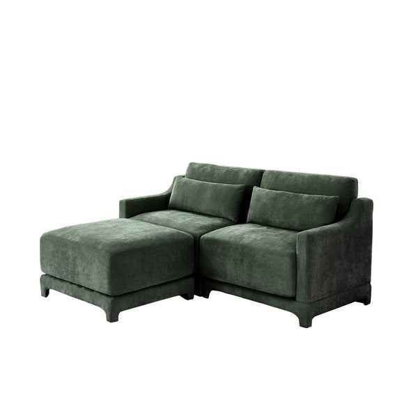English Elm Two-Seater Sofa Set With Ottoman, Lumbar Pillows & Ergonomic Design – Elegant Chenille In Green! W714S01214-GIGA