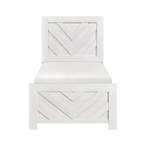 English Elm Contemporary Rustic V-pattern Panel Bed Twin Frame with Weathered Wood Grain Veneer White B011P250489