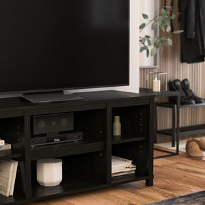 English Elm Parsons TV Stand for TVs up to 50" with ample open shelving, cord management, modern oak finish Black B2733P384489