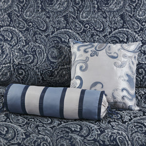 English Elm 5 Piece Aubrey Reversible Jacquard Bedspread Set King with Paisley Motif, Gold Sheen, Quilted Elegance Navy 22.83 L x 18.11 W x 8.27 H B03597645