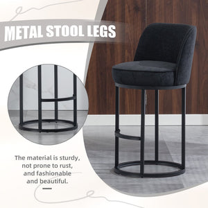 English Elm Counter Height Barstools Set of 2 Linen Upholstered Barrel Seat with Iron Legs Black W395P410438