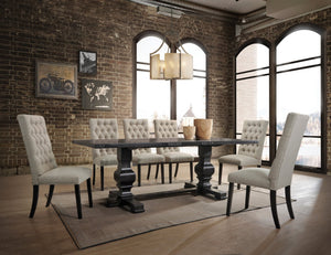 English Elm Morland Vintage Black Finish 7-Pc Dining Set with Button-Tufted Parsons Chairs & Double Pedestal Table B2726S00253