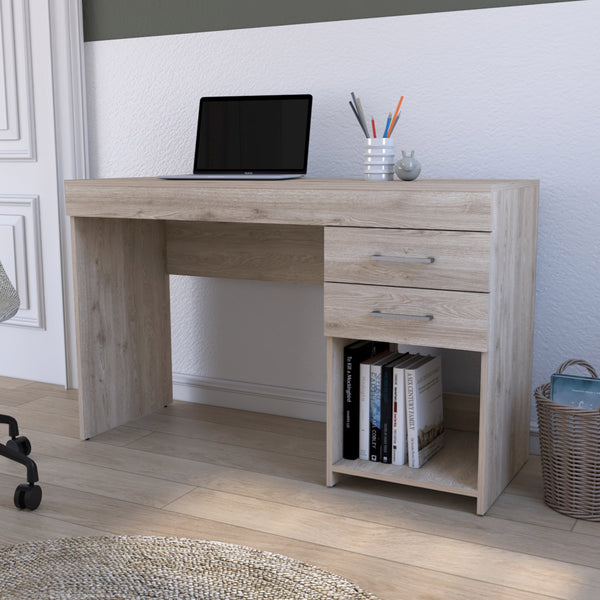 English Elm Austin Writing Computer Desk with Two Drawers and Cabinet, Spacious Legroom, Open Shelf, Durable Particleboard Gray 51 L x 21 W x 6 H B128P148866