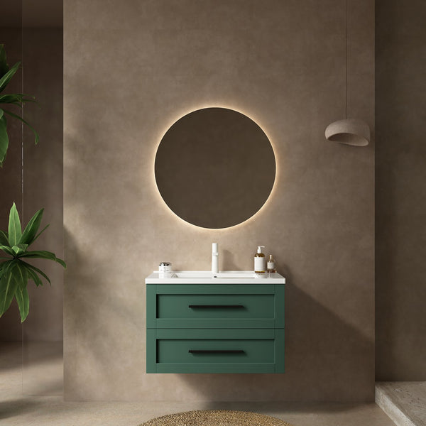 English Elm JODI 30" Floating Bathroom Vanity with Ceramic Sink, Soft-Close Drawers, Wall-Mount Storage Green W2615S00063