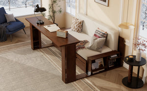 English Elm Queen Daybed with Hydraulic Desk Storage Drawers and Convertible Sofa for Small Spaces Espresso LT000272AAP
