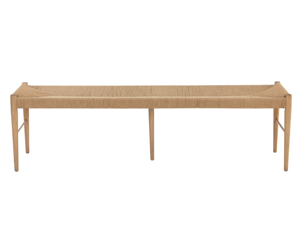 Sunpan Moira Bench - Modern Coastal Seating with Natural Paper Rope & White Wash Oak Frame, Handcrafted Elegance