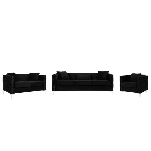 English Elm Belluno Velvet Tufted Loveseat with Nailhead Trim and Chrome Legs for Glam Living B2749P413380