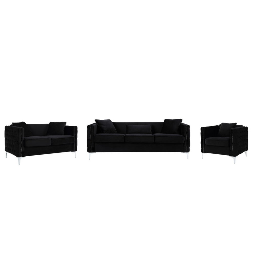 English Elm Belluno Velvet Sofa and Loveseat Set with Tufting Nailhead Trim Chrome Legs B2749S00167