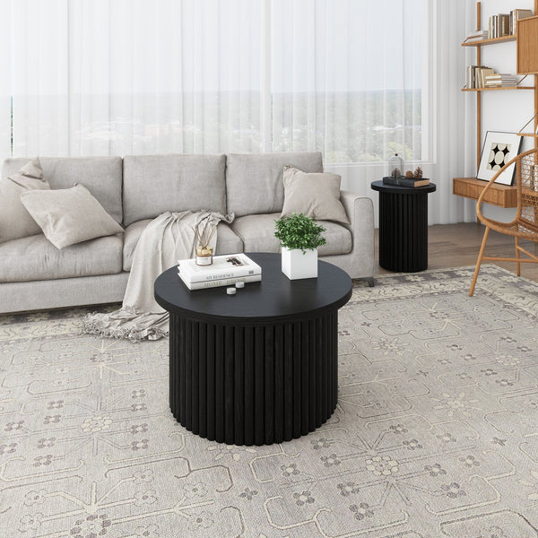 English Elm Coffee Table Set Of 2 - Modern Round Nesting Side Tables For Stylish Living Room & Small Spaces W688P248110