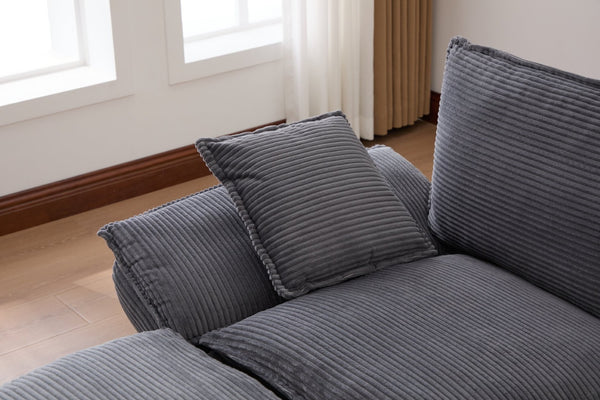 English Elm Sectional Cloud Sofa Modular Deep Seat Corduroy Upholstered Living Room Couch with Storage Dark Gray W395S00133