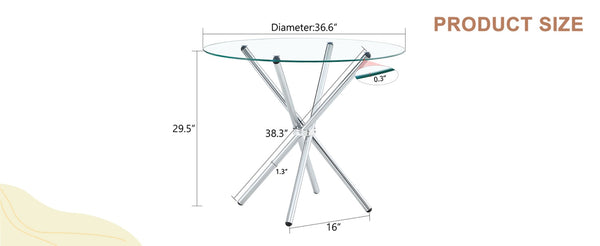 English Elm A Round Tempered Glass Dining Table with Sculptural Black Metal Legs for Modern Spaces W1151P411357