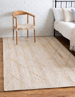 Unique Loom Braided Jute Trellis Hand Braided Solid Rug Ivory,  5' 1" x 8' 0"