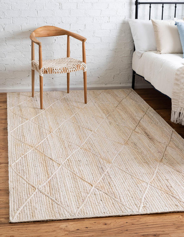 Unique Loom Braided Jute Trellis Hand Braided Solid Rug Ivory,  5' 1" x 8' 0"