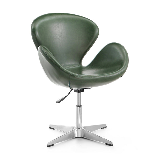 English Elm Raspberry Upholstered Swivel Lounge Chair with Adjustable Height, Polished Chrome Base & Plush Seat Green B365P397954