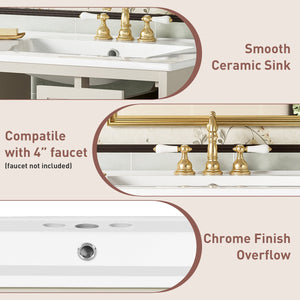 English Elm 24" Modern Wall-Mount Bathroom Vanity with Ceramic Sink, Glass Door Cabinet, 2 Drawers, Soft-Close Beige N710P286704Y