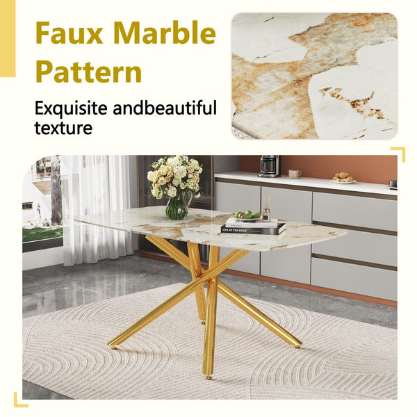 English Elm Table and Chairs Set Glam Marble Glass Top Gold Metal Base Seats Six Dining Room W1151S04616