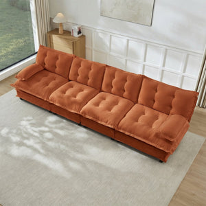 English Elm 138" Modular Cloud Sectional Sofa Deep Seat Chenille Upholstery for Living Room Orange W714S01740