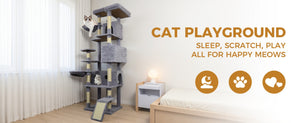 English Elm 71 Inch Floral Cat Tower with Condo Hammock Sisal Posts and Plush Perches for Large Breeds W243P326645