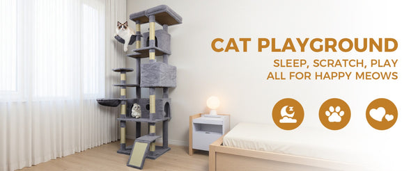 English Elm 71 Inch Floral Cat Tower with Condo Hammock Sisal Posts and Plush Perches for Large Breeds W243P326645