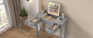 English Elm Multifunctional Vanity Desk with Flip-Top Mirror, 3-Level LED Lighting, Ample Storage for Small Spaces Grey W760P152317