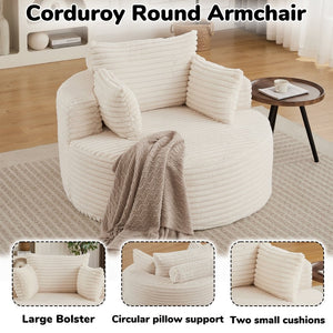 English Elm 50"l Corduroy Oversized Sleeper Chair with Neck Pillow Support for Lounge or Bedroom Beige W834P405862