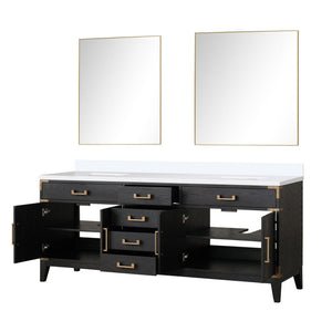 English Elm Black Oak Double Bath Vanity With White Quartz Top, 36" Mirrors, Ample Storage & Soft-Close Features B2731S02156