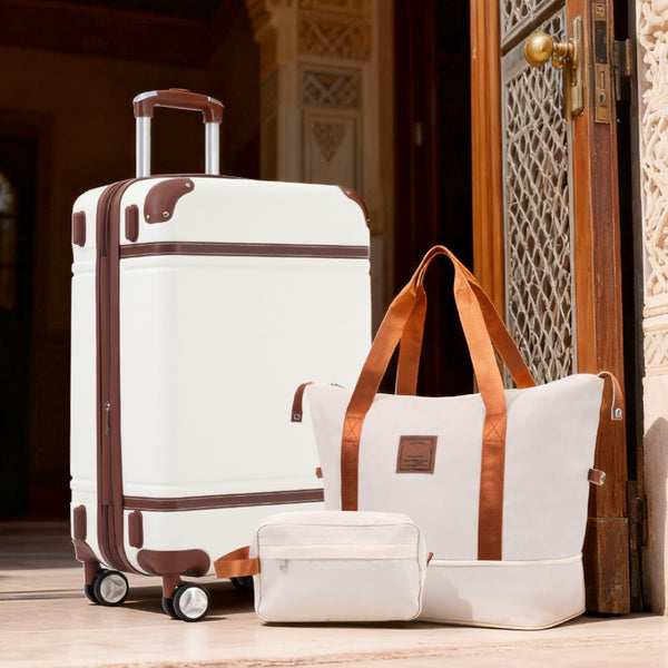 English Elm Hardshell Abs Suitcase Set with Duffel and Toiletry Bag Tsa Lock Spinner Wheels White N732P193484K