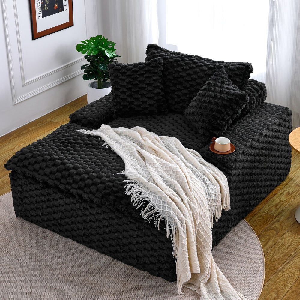 English Elm 51 Compact Comfort Sofa with Turtle Fleece, Sponge Support, Two Pillows, 400lb Capacity for Small Spaces Black W3371P326399