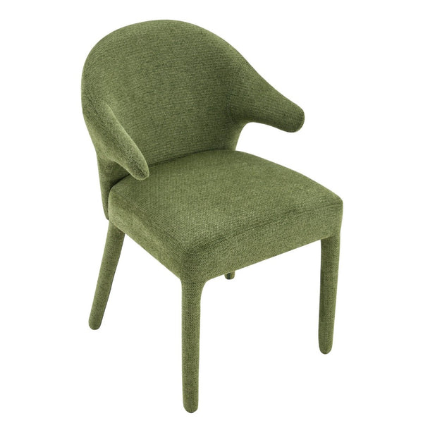 English Elm Modern Chenille Linen Accent Chair Sculptural Hollow Back Swivel Seat for Dining Vanity Green W3493P456222