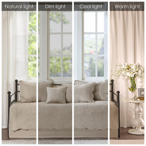 JLA Home Madison Park - 6 Piece Scalloped Daybed Cover Set with Embroidered Pillow, Antimicrobial Finish, Twin Fit Elegance Khaki MP13-8499