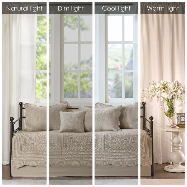 JLA Home Madison Park - 6 Piece Scalloped Daybed Cover Set with Embroidered Pillow, Antimicrobial Finish, Twin Fit Elegance Khaki MP13-8499