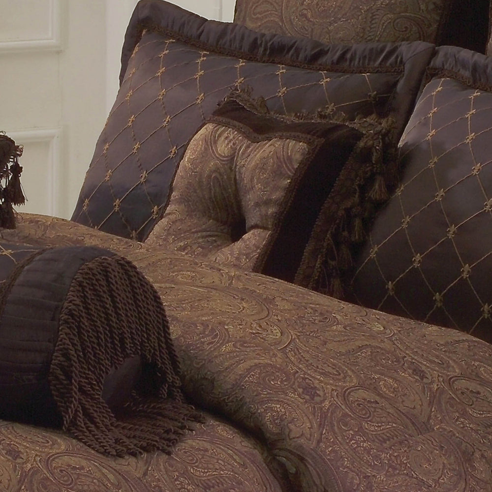 English Elm Buta Brown 9-Pc Queen Comforter Set – Paisley & Geometric Designs, Polyester Fill, Traditional Elegance B340P341942