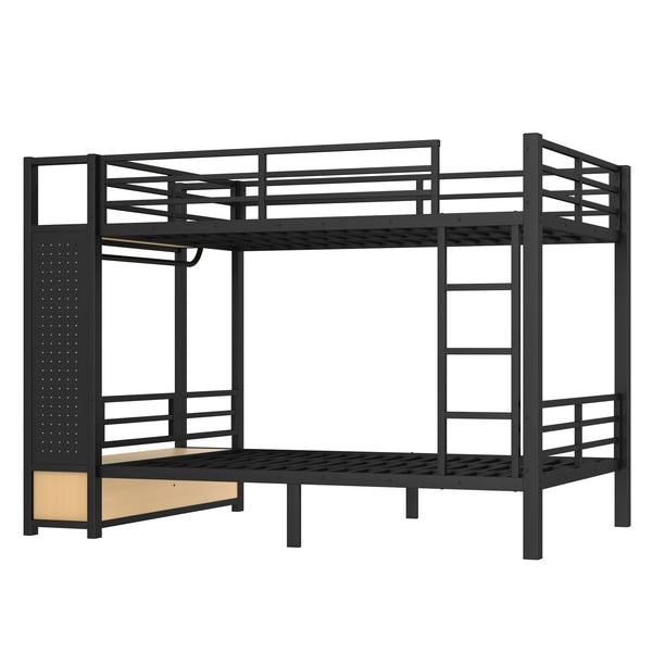 English Elm Full Metal Bunk Bed For Teens - Space-Saving Full Over Full Design With Storage Shelves & Drawers, Black W1580S00234