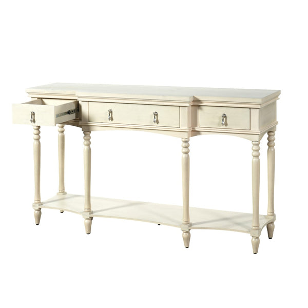 English Elm [video] Solid Pine Console Table Ornate Carved Legs Copper Hardware Soft-close Drawers White N759P433566K