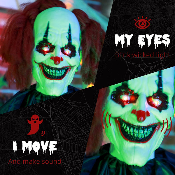 English Elm Homcom 6' Animated Circus Clown Prop - Life-Size Halloween Decoration With Motion, Sound & Light Effects W2225P229494