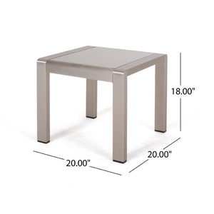 English Elm Cape Coral Frosted Tempered Glass Outdoor Side Table with Rust Resistant Aluminum Frame 65810.00