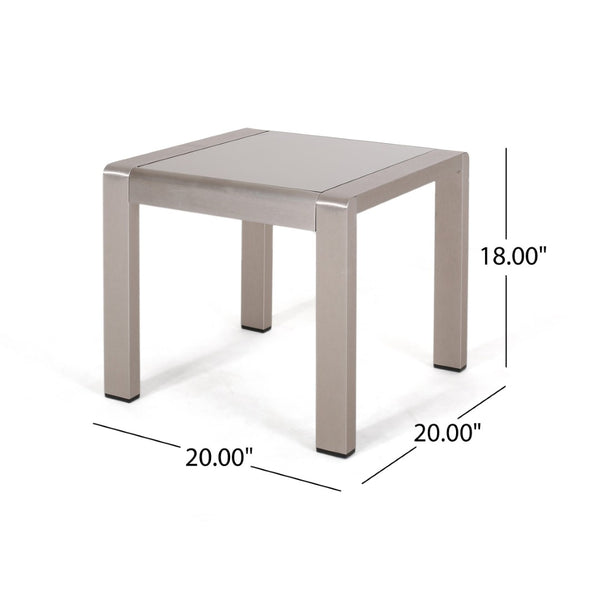 English Elm Cape Coral Frosted Tempered Glass Outdoor Side Table with Rust Resistant Aluminum Frame 65810.00