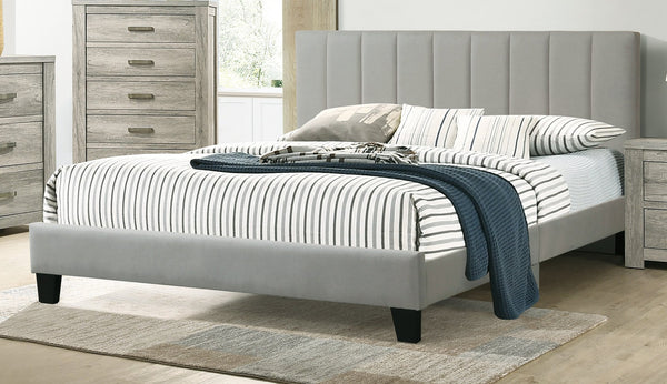 English Elm 1pc California King Bedframe in Gray Vertical Tufted Polyfiber Headboard, Slat Support, Modern Elegance B011P243674