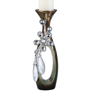 English Elm 20" Polyresin Sculptural Candleholder with Crystal Glass Accents Warm Brown Finish B072116543