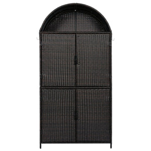 English Elm K&k Tall Arched Pe Rattan Outdoor Storage Cabinet with Adjustable Shelves and Steel Frame Brown+Black N707P420158D